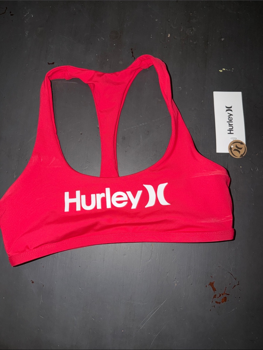 Hurley Red Racerback Bikini Top with logo small new with tags
